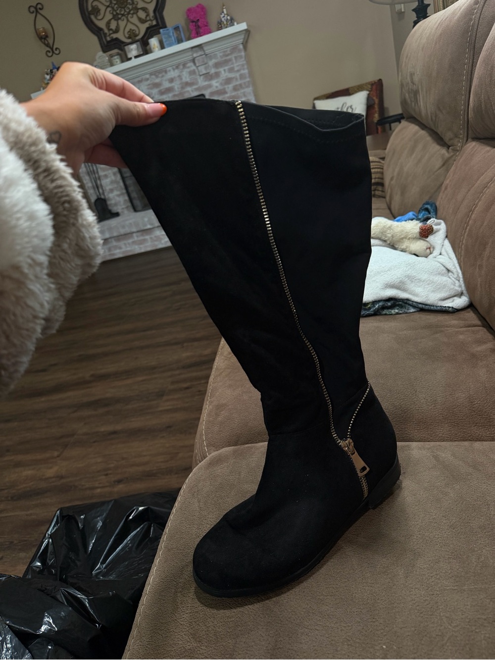 Black Over-the-Knee Zip-Detail Boots